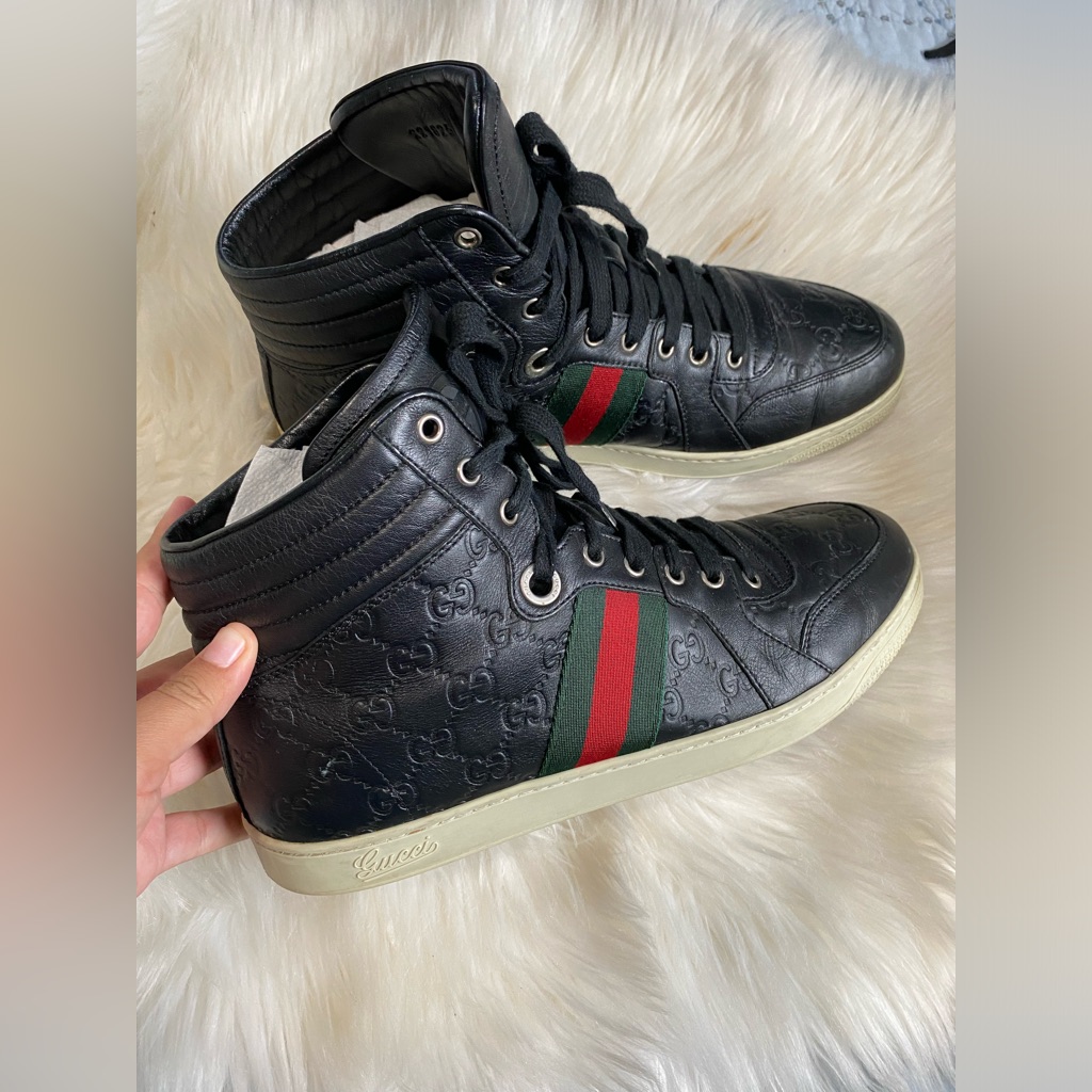 Gucci Web Dapper Sneakers Gg Monogram Black Leather Size 10.5 Men’s